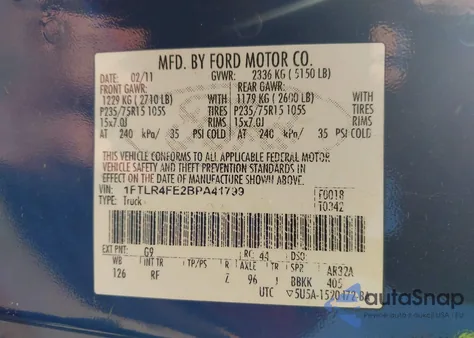 2011 Ford Ranger Xlt from USA, damaged, VIN 1FTLR4FE2BPA41799